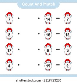 Count and match, count the number of Gift Box and match with the right numbers. Educational children game, printable worksheet, vector illustration