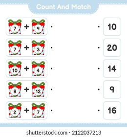 Count and match, count the number of Gift Box and match with the right numbers. Educational children game, printable worksheet, vector illustration