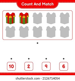 Count and match, count the number of Gift Box and match with the right numbers. Educational children game, printable worksheet, vector illustration