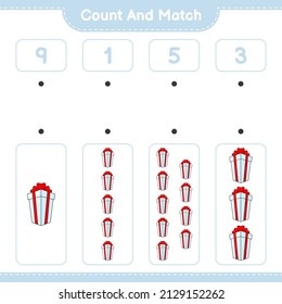 Count and match, count the number of Gift Box and match with the right numbers. Educational children game, printable worksheet, vector illustration