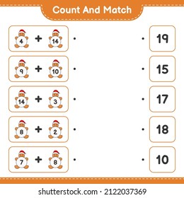 Count and match, count the number of Gingerbread Man and match with the right numbers. Educational children game, printable worksheet, vector illustration