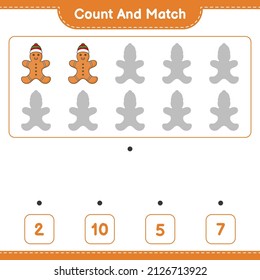 Count and match, count the number of Gingerbread Man and match with the right numbers. Educational children game, printable worksheet, vector illustration