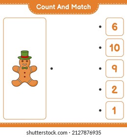 Count and match, count the number of Gingerbread Man and match with the right numbers. Educational children game, printable worksheet, vector illustration