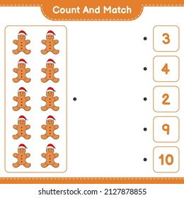 Count and match, count the number of Gingerbread Man and match with the right numbers. Educational children game, printable worksheet, vector illustration