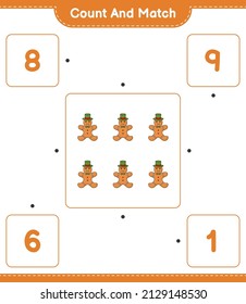 Count and match, count the number of Gingerbread Man and match with the right numbers. Educational children game, printable worksheet, vector illustration