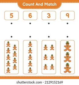 Count and match, count the number of Gingerbread Man and match with the right numbers. Educational children game, printable worksheet, vector illustration