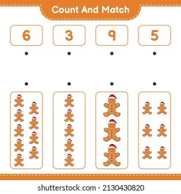 Count and match, count the number of Gingerbread Man and match with the right numbers. Educational children game, printable worksheet, vector illustration
