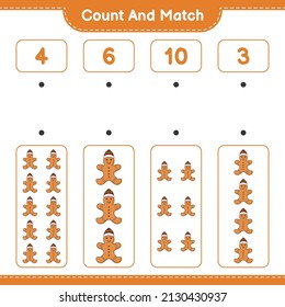 Count and match, count the number of Gingerbread Man and match with the right numbers. Educational children game, printable worksheet, vector illustration