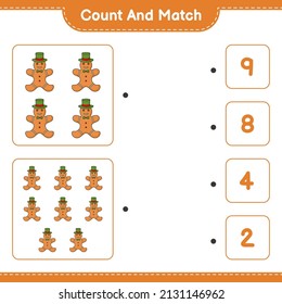 Count and match, count the number of Gingerbread Man and match with the right numbers. Educational children game, printable worksheet, vector illustration