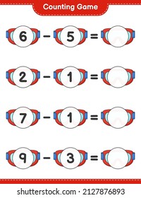 Count and match, count the number of Goggle and match with the right numbers. Educational children game, printable worksheet, vector illustration