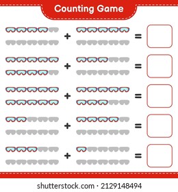Contar y hacer coincidir, contar el número de Goggle y coincidir con los números correctos. Juego infantil educativo, hoja de cálculo imprimible, ilustración vectorial