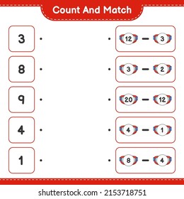 Count and match, count the number of Goggle and match with the right numbers. Educational children game, printable worksheet, vector illustration