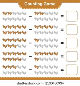 Cuenta y coteja, cuenta el número de guantes de golf y concuerda con los números correctos. Juego infantil educativo, hoja de cálculo imprimible, ilustración vectorial