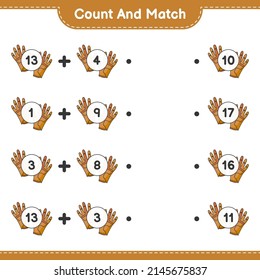 Count and match, count the number of Golf Gloves and match with the right numbers. Educational children game, printable worksheet, vector illustration