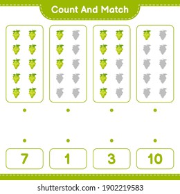 Count and match, count the number of Grape and match with right numbers. Educational children game, printable worksheet, vector illustration