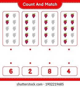 Count and match, count the number of Grape and match with right numbers. Educational children game, printable worksheet, vector illustration