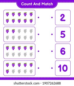 Count and match, count the number of Grape and match with right numbers. Educational children game, printable worksheet, vector illustration