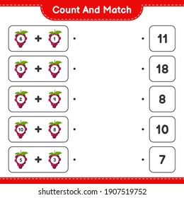 Count and match, count the number of Grape and match with right numbers. Educational children game, printable worksheet, vector illustration