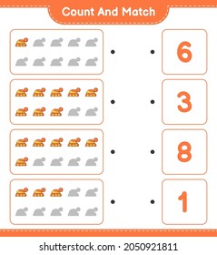Count and match, count the number of Hat and match with the right numbers. Educational children game, printable worksheet, vector illustration