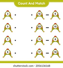 Count and match, count the number of Hat and match with the right numbers. Educational children game, printable worksheet, vector illustration