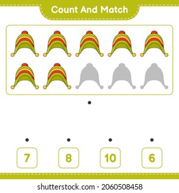 Count and match, count the number of Hat and match with the right numbers. Educational children game, printable worksheet, vector illustration