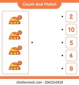 Count and match, count the number of Hat and match with the right numbers. Educational children game, printable worksheet, vector illustration