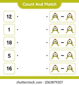 Count and match, count the number of Hat and match with the right numbers. Educational children game, printable worksheet, vector illustration