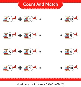 Count and match, count the number of Helicopter and match with the right numbers. Educational children game, printable worksheet, vector illustration