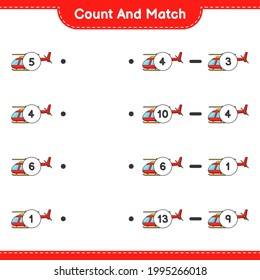 Count and match, count the number of Helicopter and match with the right numbers. Educational children game, printable worksheet, vector illustration