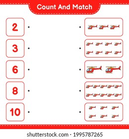 Count and match, count the number of Helicopter and match with the right numbers. Educational children game, printable worksheet, vector illustration