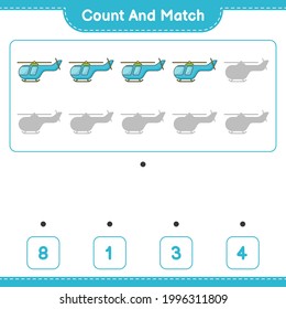 Count and match, count the number of Helicopter and match with the right numbers. Educational children game, printable worksheet, vector illustration
