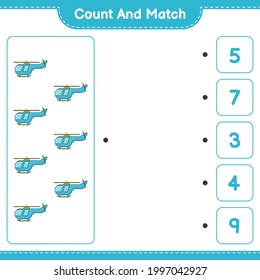 Count and match, count the number of Helicopter and match with the right numbers. Educational children game, printable worksheet, vector illustration