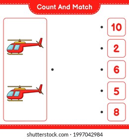 Count and match, count the number of Helicopter and match with the right numbers. Educational children game, printable worksheet, vector illustration
