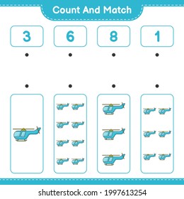 Count and match, count the number of Helicopter and match with the right numbers. Educational children game, printable worksheet, vector illustration