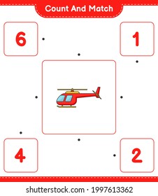 Count and match, count the number of Helicopter and match with the right numbers. Educational children game, printable worksheet, vector illustration