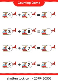 Count and match, count the number of Helicopter and match with the right numbers. Educational children game, printable worksheet, vector illustration