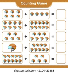 Count and match, count the number of Hockey Helmet and match with the right numbers. Educational children game, printable worksheet, vector illustration