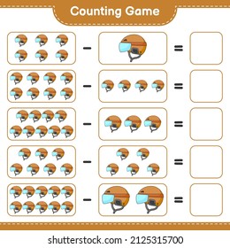 Count and match, count the number of Hockey Helmet and match with the right numbers. Educational children game, printable worksheet, vector illustration