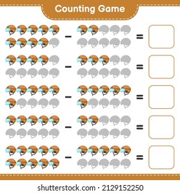 Count and match, count the number of Hockey Helmet and match with the right numbers. Educational children game, printable worksheet, vector illustration