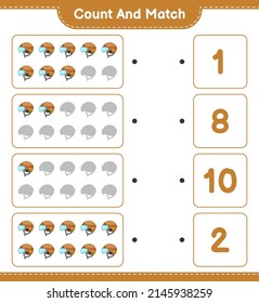 Count and match, count the number of Hockey Helmet and match with the right numbers. Educational children game, printable worksheet, vector illustration