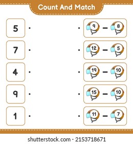 Count and match, count the number of Hockey Helmet and match with the right numbers. Educational children game, printable worksheet, vector illustration