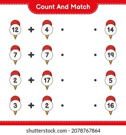 Count and match, count the number of Ice Cream and match with the right numbers. Educational children game, printable worksheet, vector illustration