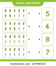 Count and match, count the number of Ice Cream and match with the right numbers. Educational children game, printable worksheet, vector illustration