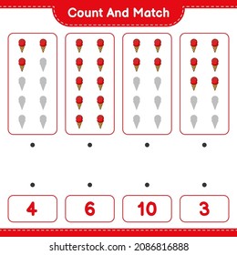 Count and match, count the number of Ice Cream and match with the right numbers. Educational children game, printable worksheet, vector illustration