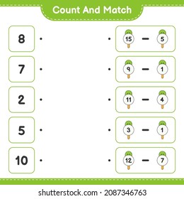 Count and match, count the number of Ice Cream and match with the right numbers. Educational children game, printable worksheet, vector illustration