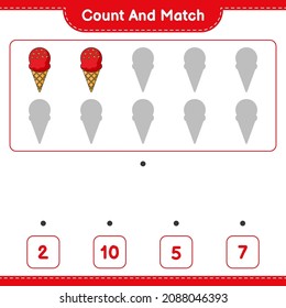 Count and match, count the number of Ice Cream and match with the right numbers. Educational children game, printable worksheet, vector illustration