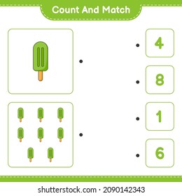 Count and match, count the number of Ice Cream and match with the right numbers. Educational children game, printable worksheet, vector illustration