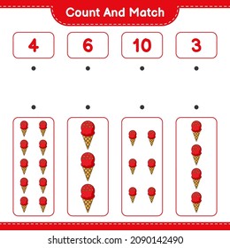 Count and match, count the number of Ice Cream and match with the right numbers. Educational children game, printable worksheet, vector illustration