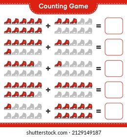 Count and match, count the number of Ice Skates and match with the right numbers. Educational children game, printable worksheet, vector illustration