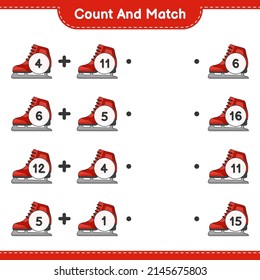 Count and match, count the number of Ice Skates and match with the right numbers. Educational children game, printable worksheet, vector illustration